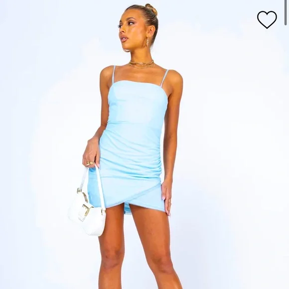 princess polly blue hoco dress Deep V-Neck Short Halter Homecoming Dress with Ruffles Blue / Medium